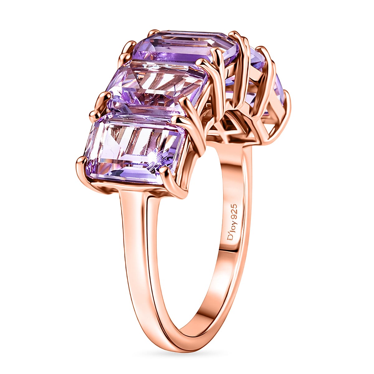 D'Joy AAA Rose De France Amethyst 5 Stone Ring in Rose Gold Plated Sterling Silver 4.63 Ct. V32513675 4
