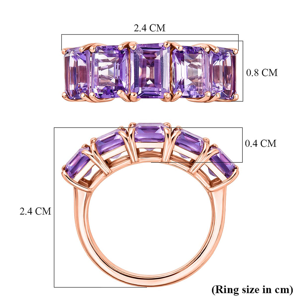 D'Joy AAA Rose De France Amethyst 5 Stone Ring in Rose Gold Plated Sterling Silver 4.63 Ct._8429536_5