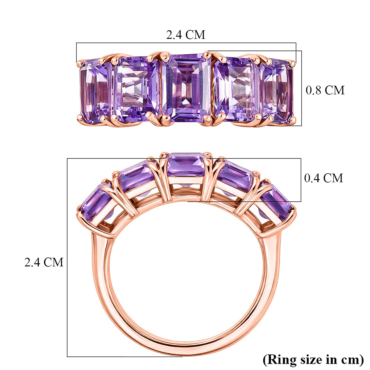 D'Joy AAA Rose De France Amethyst 5 Stone Ring in Rose Gold Plated Sterling Silver 4.63 Ct. V32513675 6