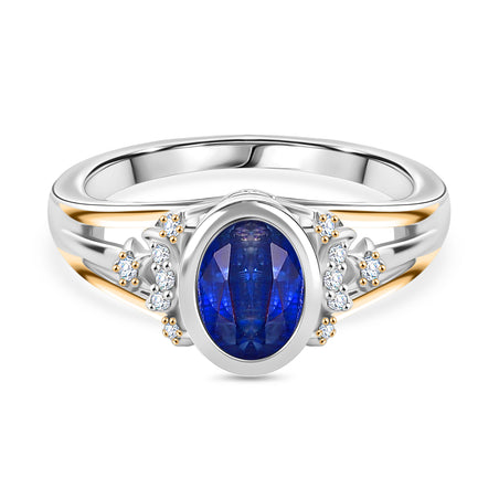 GP Kyanite, White Zircon Ring in Rhodium Overlay &amp; Yellow Gold Plated Sterling Silver 1.80 Ct. 8429568 1