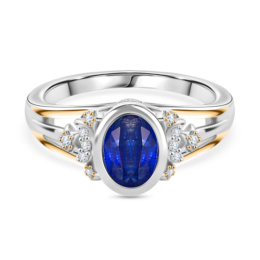 GP - Natural Kashmir Kyanite, White Zircon & Blue Sapphire Oval Cut Ring in Rhodium Overlay Sterling Silver 1.80 Ct._8429568