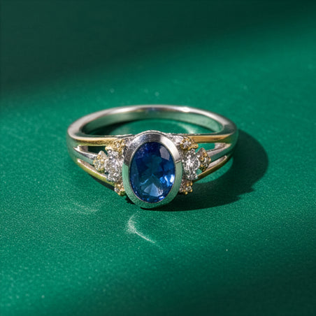 GP Kyanite, White Zircon Ring in Rhodium Overlay &amp; Yellow Gold Plated Sterling Silver 1.80 Ct. 8429568 2