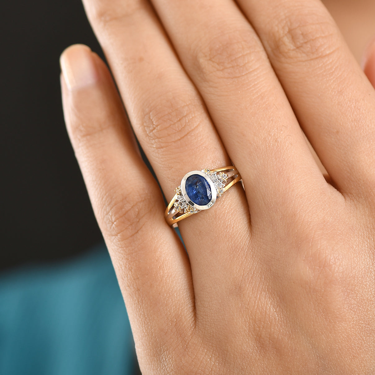 GP Kyanite, White Zircon Ring in Rhodium Overlay &amp; Yellow Gold Plated Sterling Silver 1.80 Ct. 8429568 3