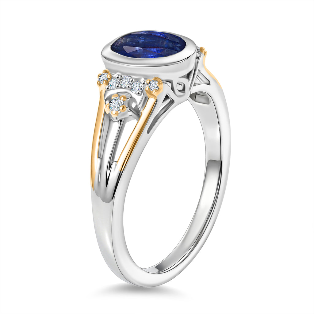 GP - Natural Kashmir Kyanite, White Zircon & Blue Sapphire Oval Cut Ring in Rhodium Overlay Sterling Silver 1.80 Ct._8429568_3
