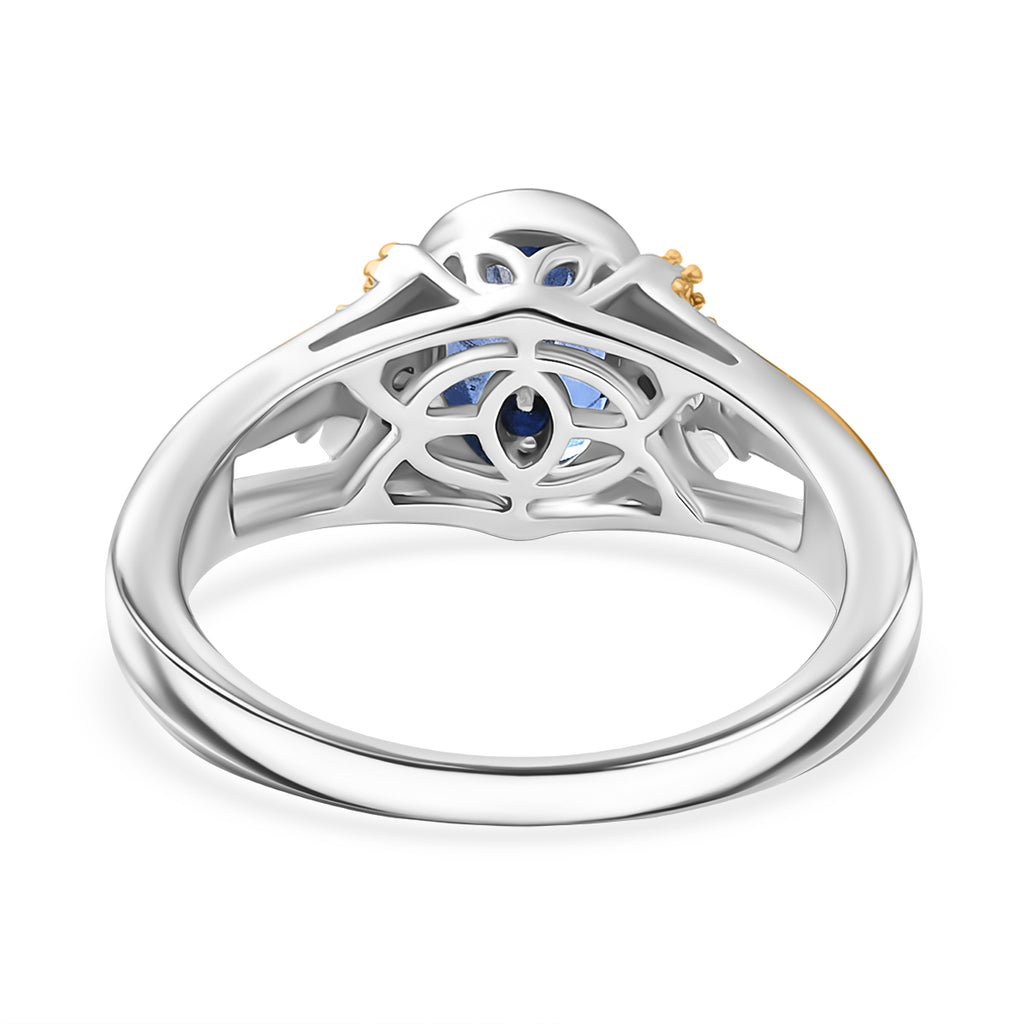 GP - Natural Kashmir Kyanite, White Zircon & Blue Sapphire Oval Cut Ring in Rhodium Overlay Sterling Silver 1.80 Ct._8429568_4