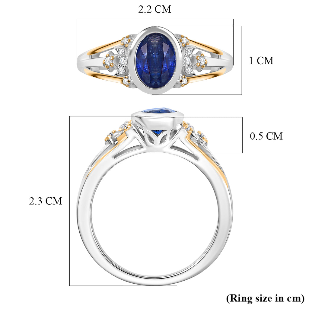 GP - Natural Kashmir Kyanite, White Zircon & Blue Sapphire Oval Cut Ring in Rhodium Overlay Sterling Silver 1.80 Ct._8429568_6