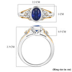 GP - Natural Kashmir Kyanite, White Zircon & Blue Sapphire Oval Cut Ring in Rhodium Overlay Sterling Silver 1.80 Ct._8429568_6