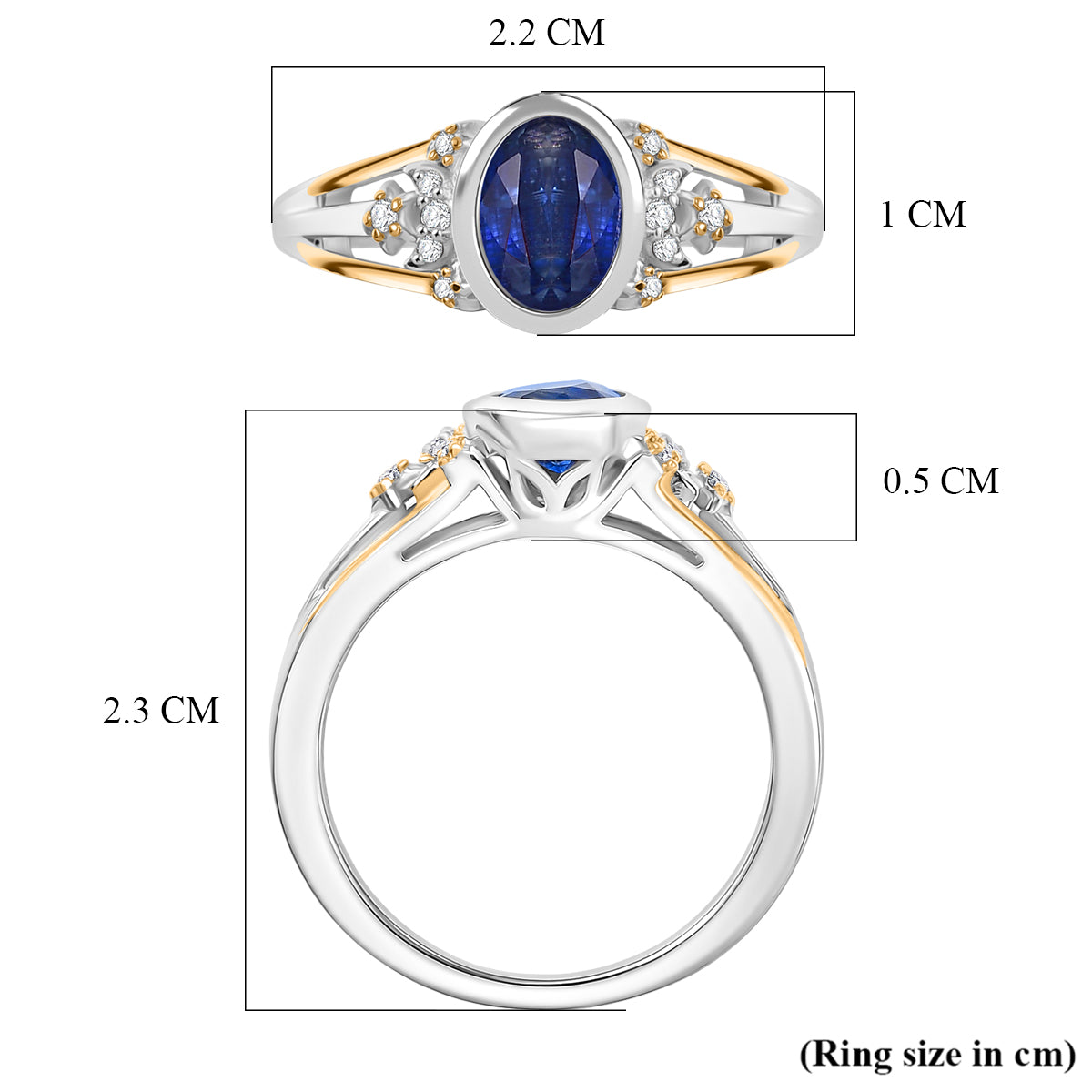 GP Kyanite, White Zircon Ring in Rhodium Overlay &amp; Yellow Gold Plated Sterling Silver 1.80 Ct. 8429568 7