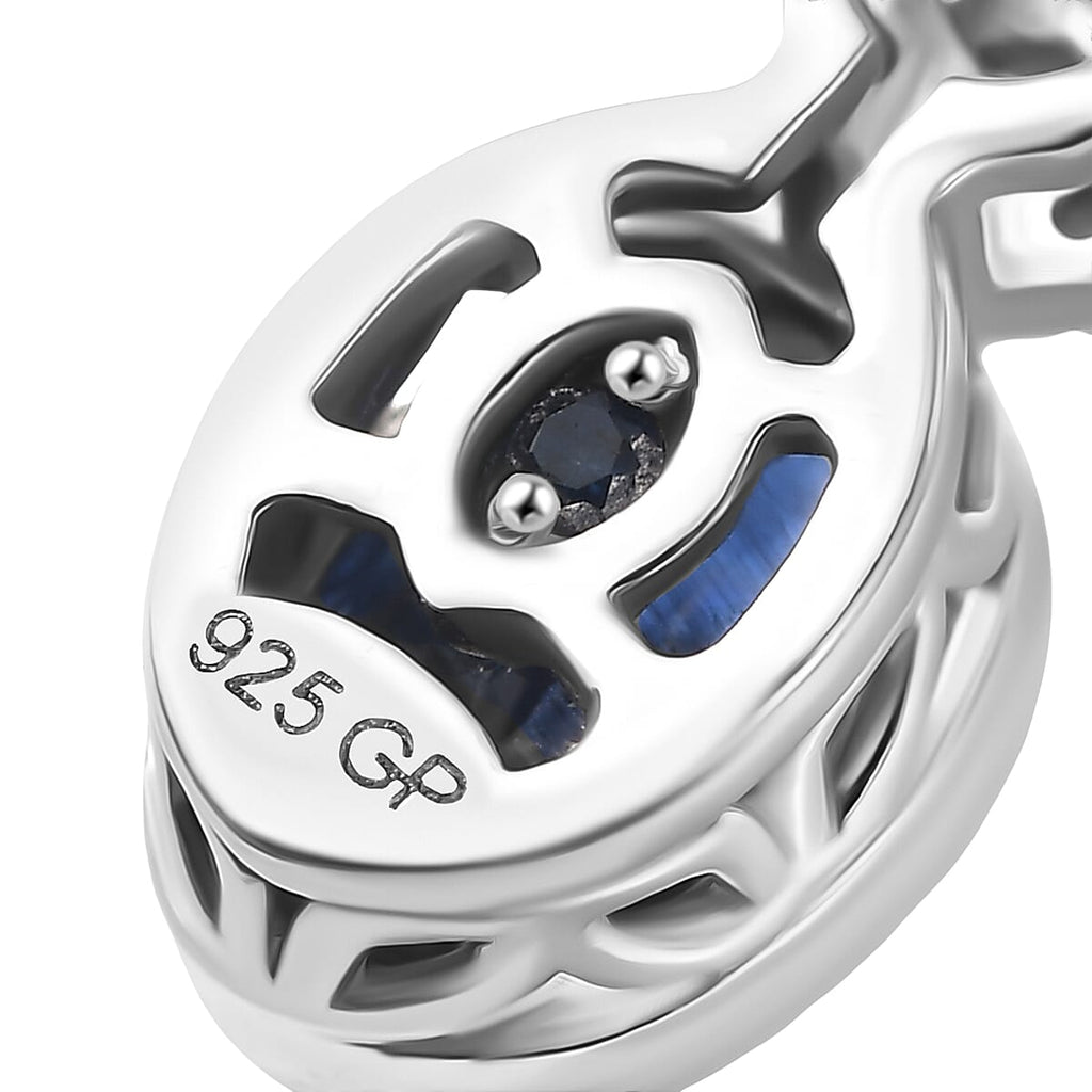 GP Natural Kashmir Kyanite, White Zircon & Kanchanaburi Blue Sapphire Stud Push Back Earring in Rhodium & Yellow Gold Plated Sterling Silver 2.26 Ct.
