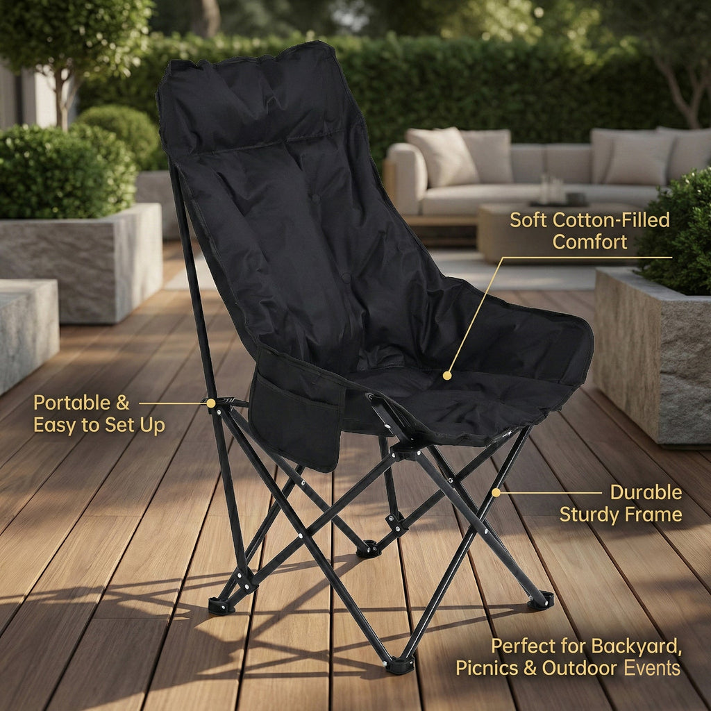 Light Weight Padded Foldable Oxford Cloth Garden Chair  (90x46x46cm) - Black