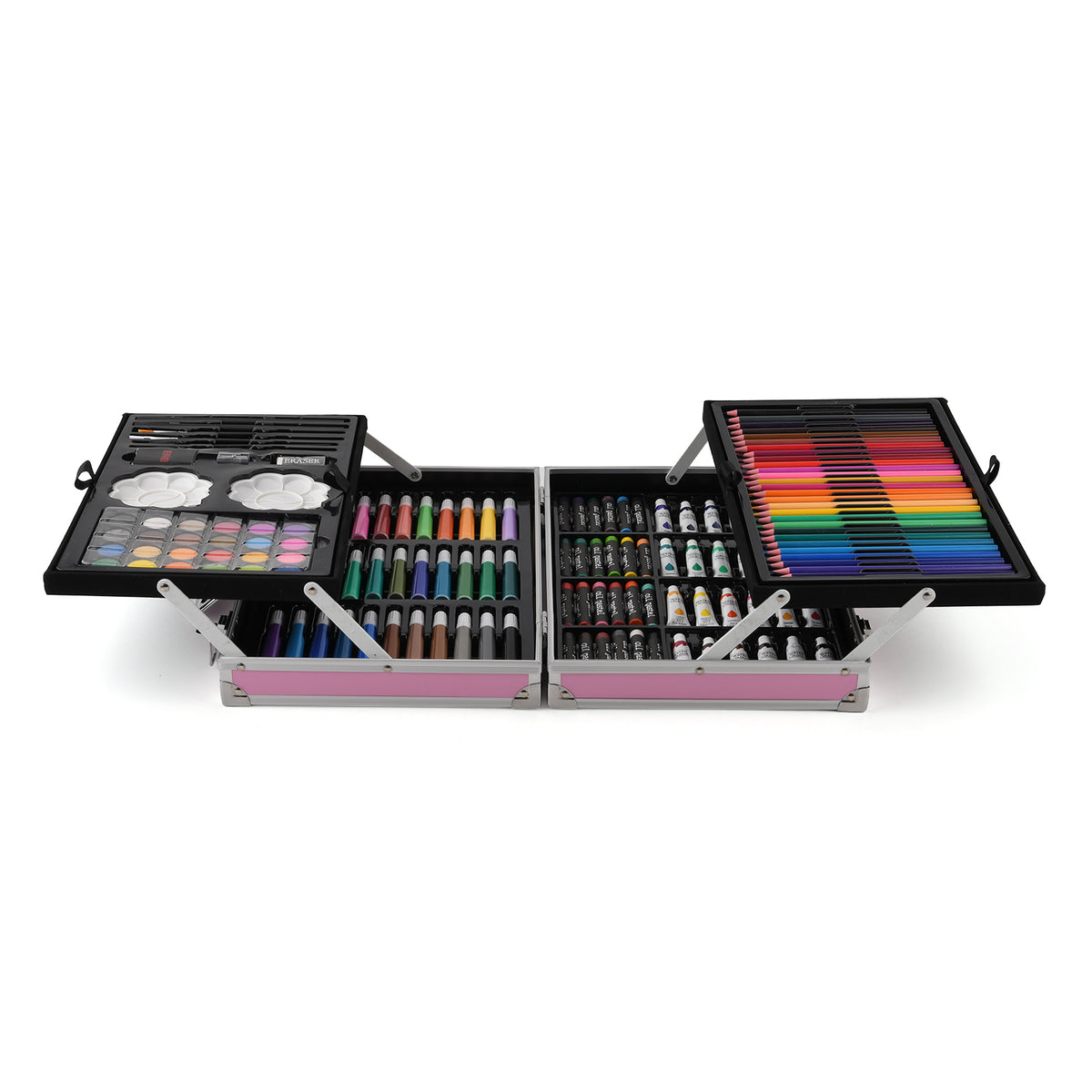 145-Piece Deluxe Art Set with Blue Aluminium Storage Case - Portable Drawing &amp; Painting Kit with Watercolour Pens for Artists - Pink 8429752 2