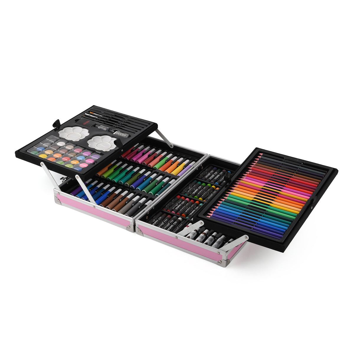 145-Piece Deluxe Art Set with Blue Aluminium Storage Case - Portable Drawing &amp; Painting Kit with Watercolour Pens for Artists - Pink 8429752 3