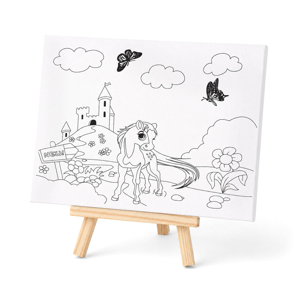 "Painting set - unicorn 12 colour + 2 brush 2 printing canvas (15*20cm) 1 white canva (15*20cm) 1 stand"_8429753_3