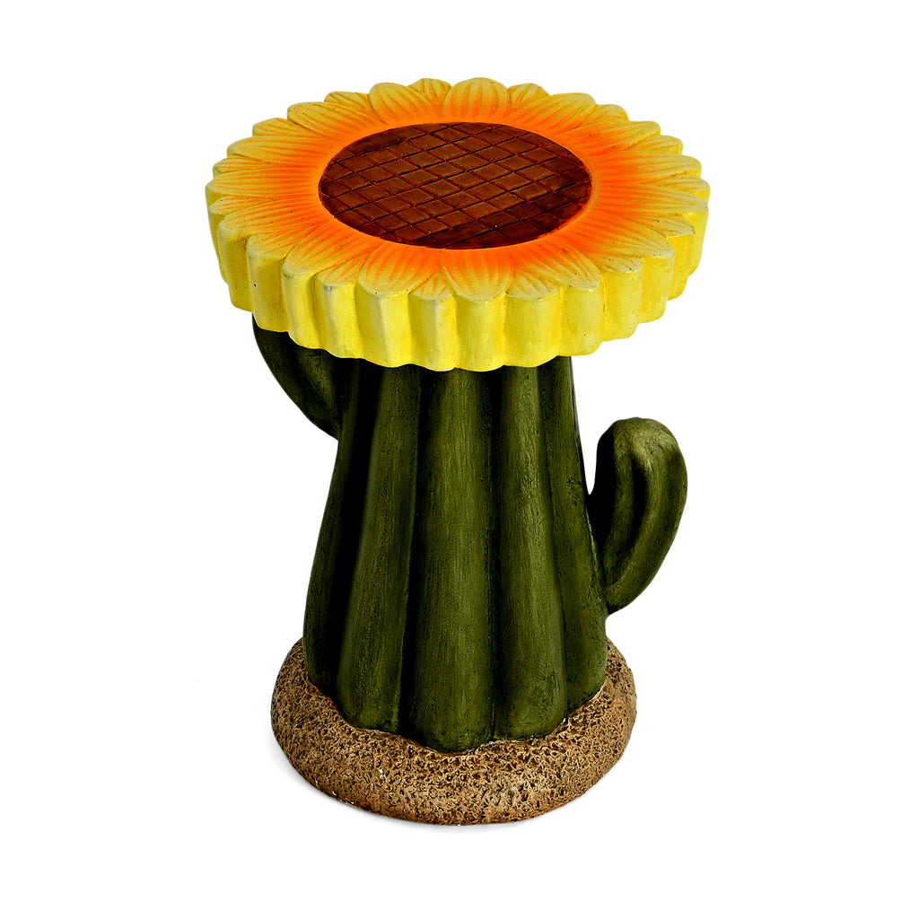 LIVMORE Sculptural Resin Sunflower & Cactus Accent Stool (32x32x42.5cm) - Yellow & Green_8430311