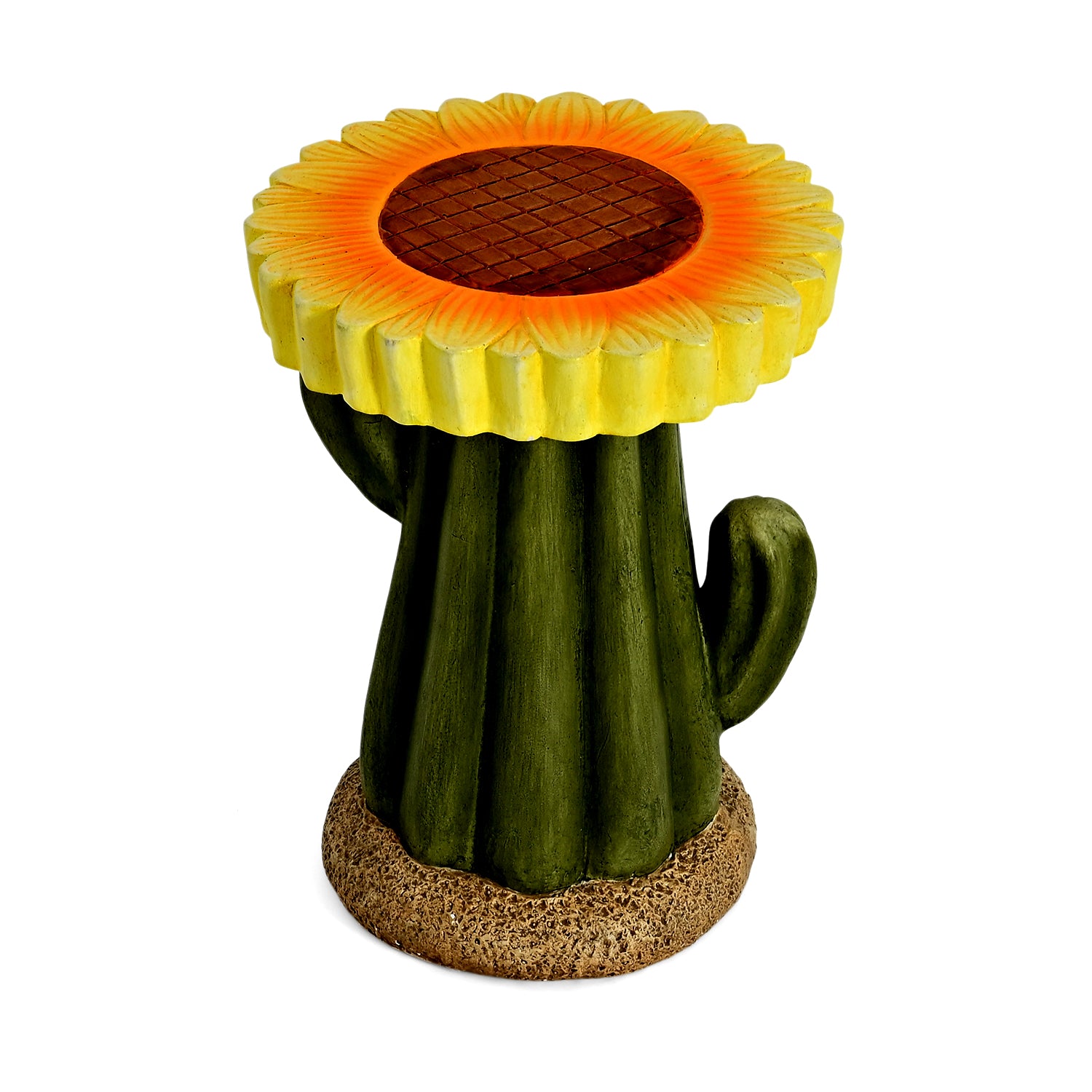 LIVMORE Sculptural Resin Sunflower &amp; Cactus Accent Stool (32x32x42.5cm) - Yellow &amp; Green V32520174 0