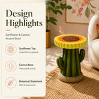 LIVMORE Sculptural Resin Sunflower & Cactus Accent Stool (32x32x42.5cm) - Yellow & Green_8430311_1