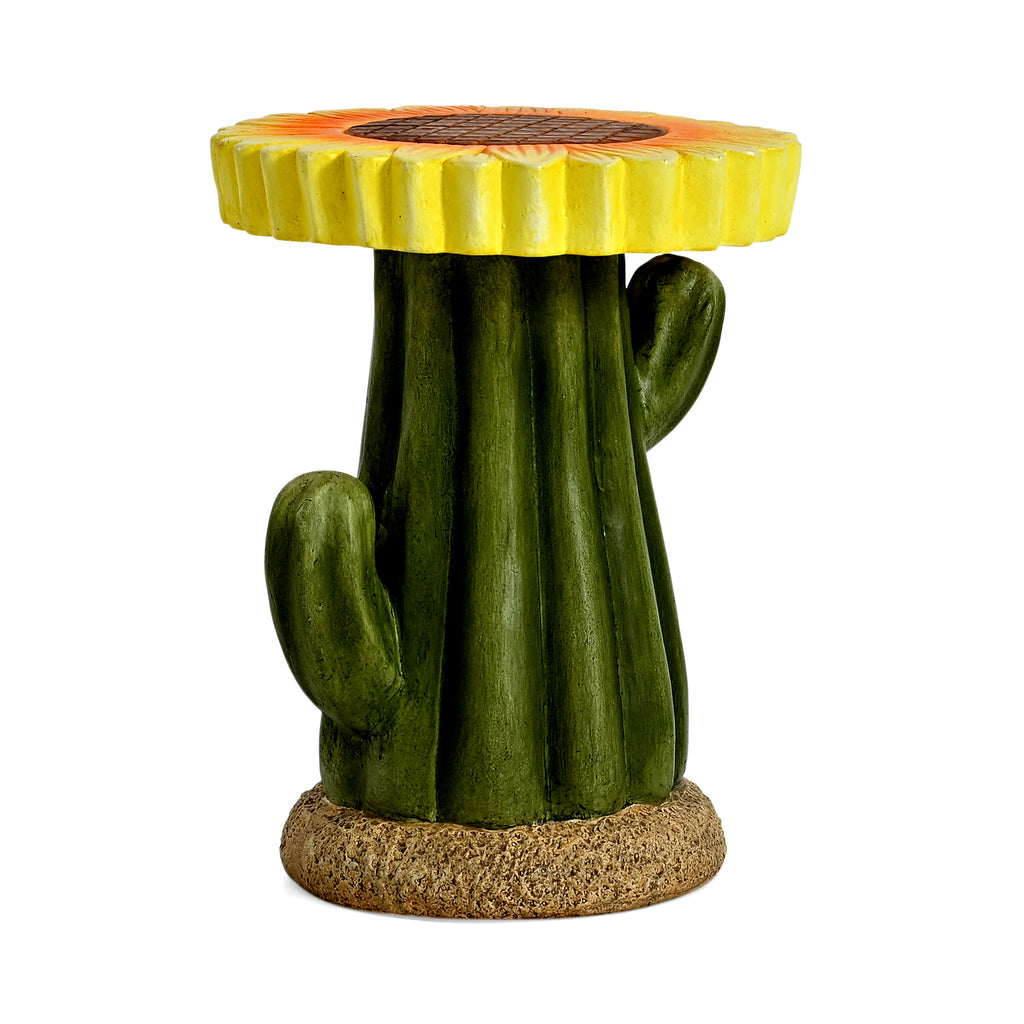 LIVMORE Sculptural Resin Sunflower & Cactus Accent Stool (32x32x42.5cm) - Yellow & Green_8430311_2