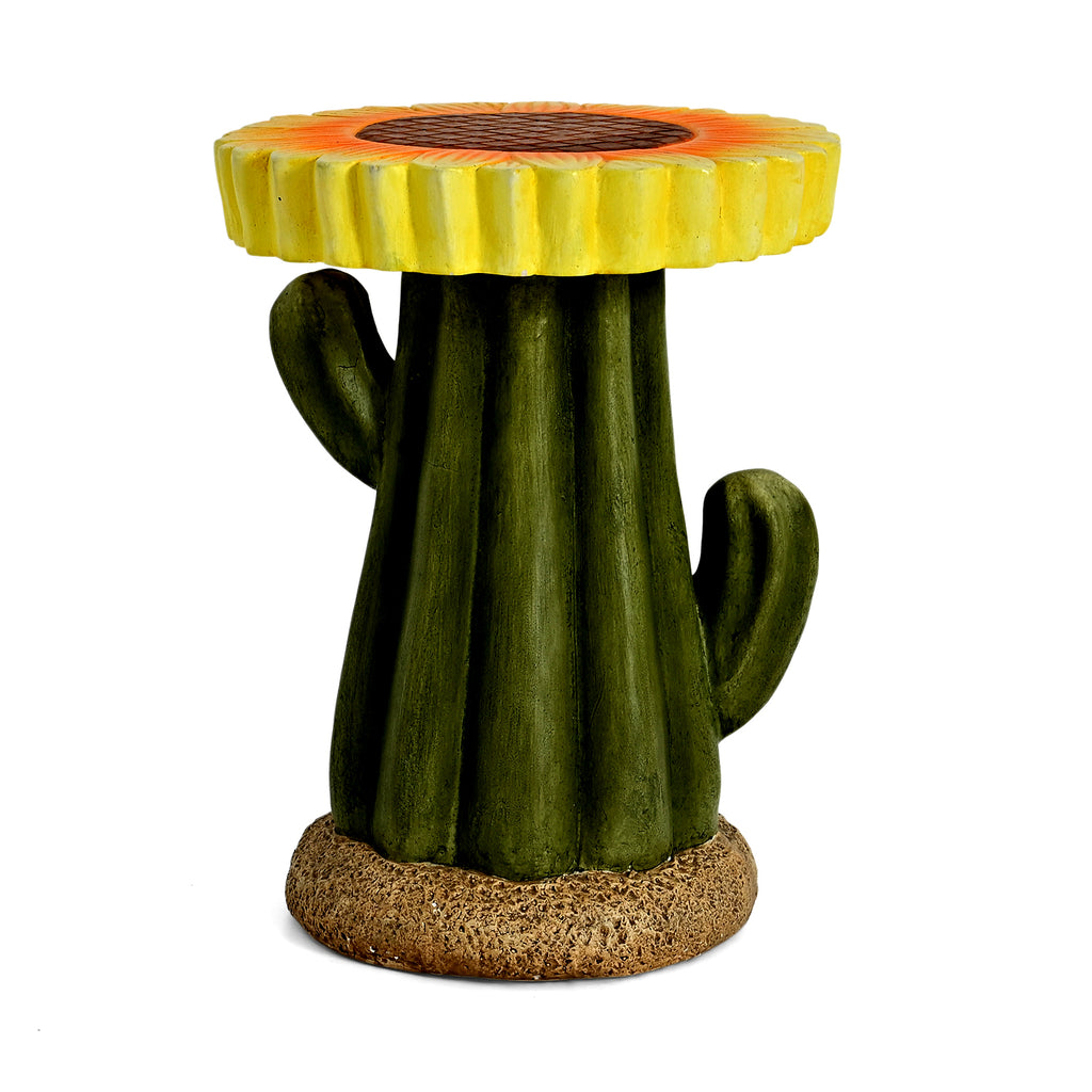 LIVMORE Sculptural Resin Sunflower & Cactus Accent Stool (32x32x42.5cm) - Yellow & Green_8430311_3