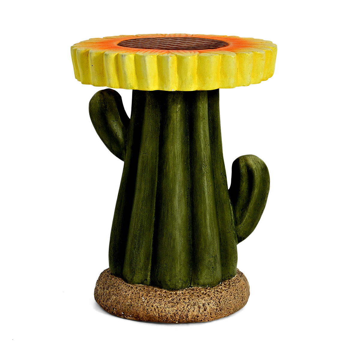 LIVMORE Sculptural Resin Sunflower &amp; Cactus Accent Stool (32x32x42.5cm) - Yellow &amp; Green V32520174 3