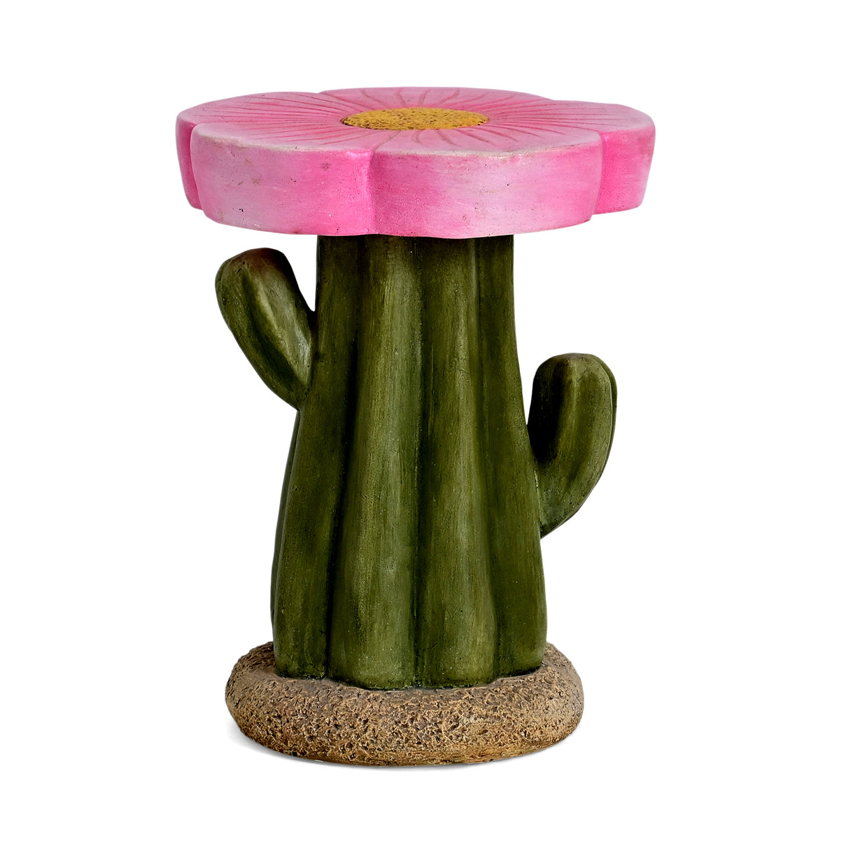 LIVMORE Sculptural Resin Flower Crown on Ribbed Saguaro Cactus Base Stool (32.5x32.5x42cm) - Pink 8430313 2