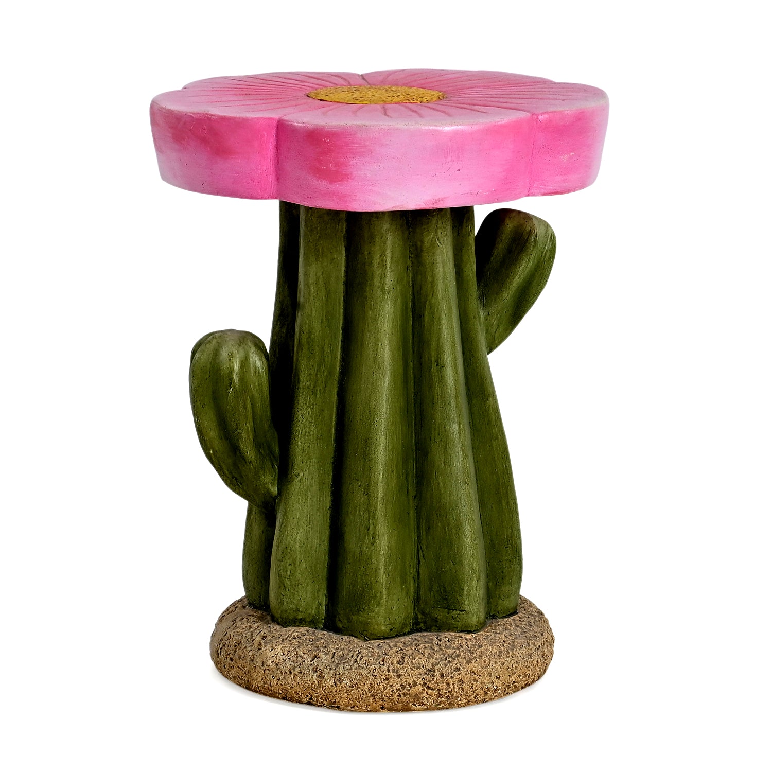 LIVMORE Sculptural Resin Flower Crown on Ribbed Saguaro Cactus Base Stool (32.5x32.5x42cm) - Pink 8430313 3