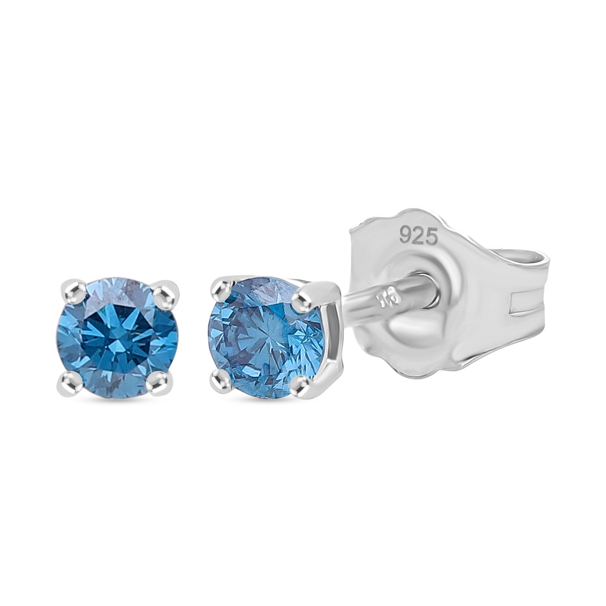 LUXURIANT Lab Grown Blue Diamond Solitaire Stud Earrings in Rhodium Overlay Sterling Silver (VS) 8430417 0