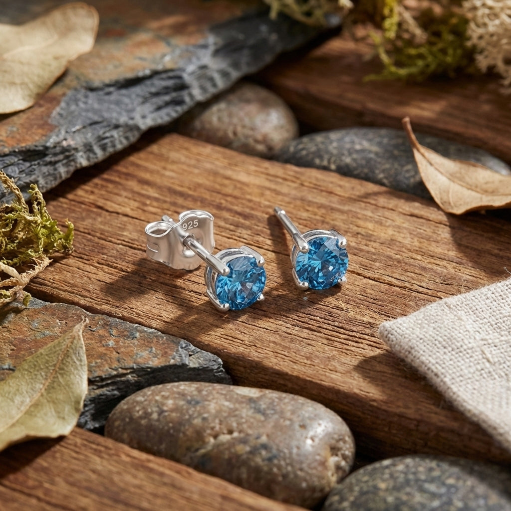 Luxuriant VS Lab Grown Blue Diamond Stud Earrings with Push Post in Rhodium Overlay Sterling Silver 0.26 Ct._8430417_1