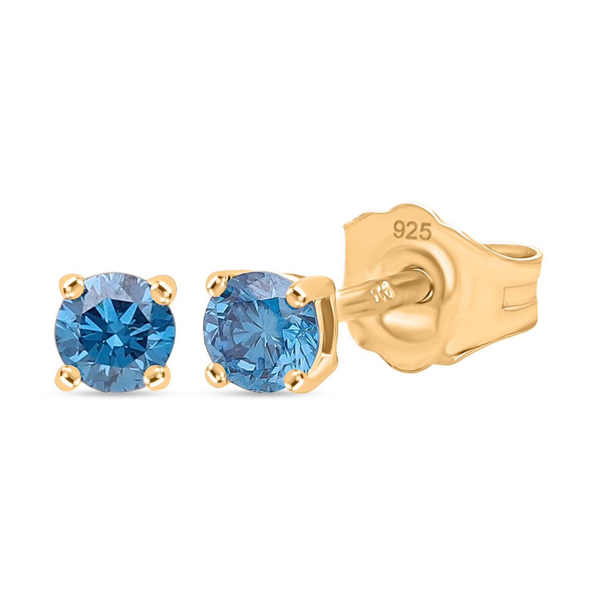 LUXURIANT Lab Grown Blue Diamond Solitaire Stud Earrings in 18K Vermeil Yellow Gold Over Sterling Silver (VS) 8430418 0