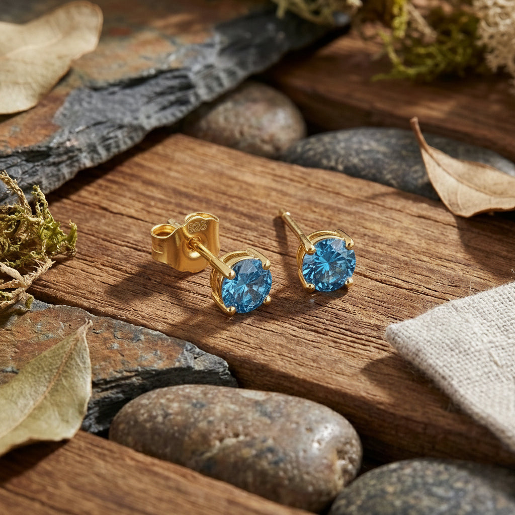Luxuriant VS Lab Grown Blue Diamond Earrings with Push Post in 18K Vermeil Yellow Gold Plated Sterling Silver_8430418_1