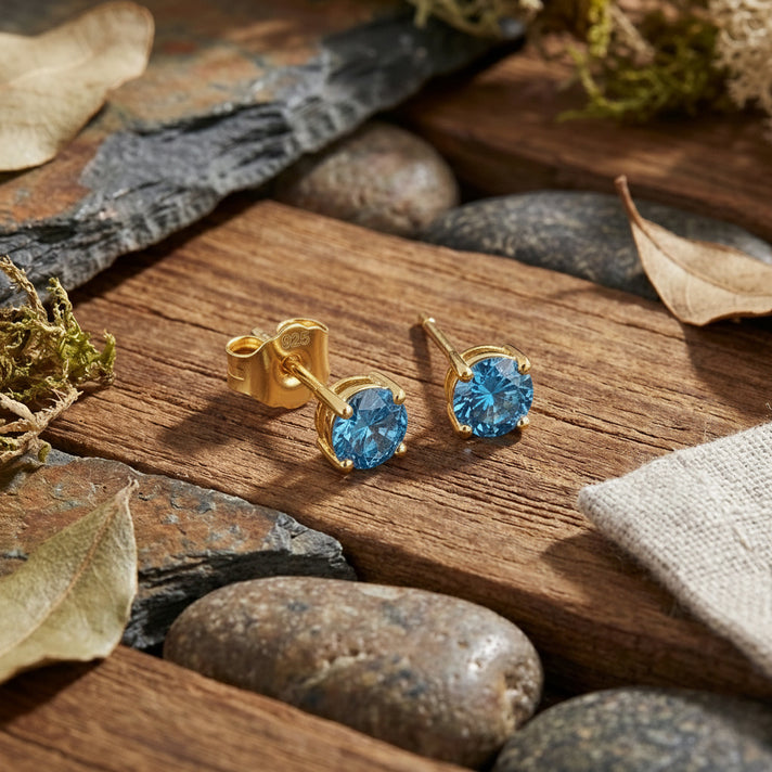 LUXURIANT Lab Grown Blue Diamond Solitaire Stud Earrings in 18K Vermeil Yellow Gold Over Sterling Silver (VS) 8430418 2
