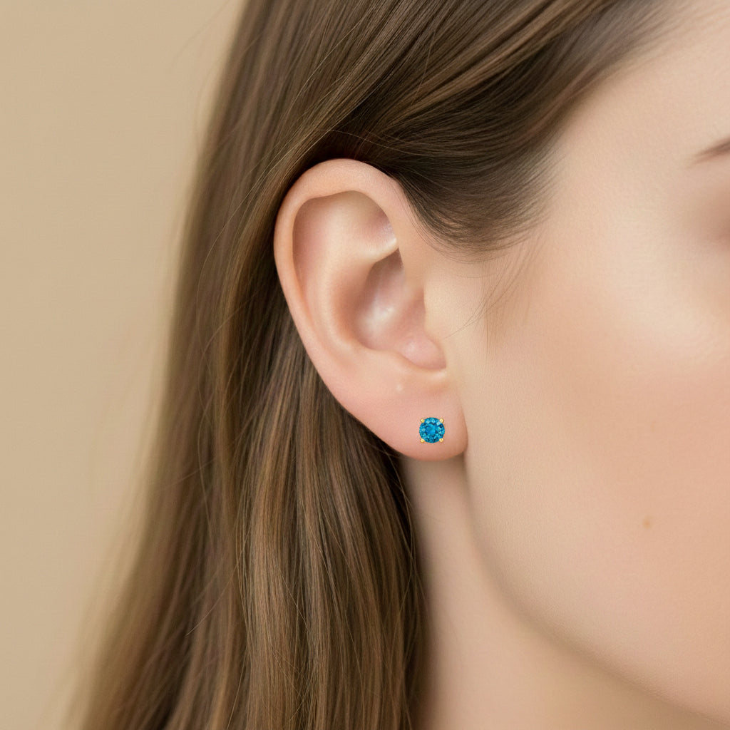 LUXURIANT Lab Grown Blue Diamond Solitaire Stud Earrings in 18K Vermeil Yellow Gold Over Sterling Silver (VS) 8430418 3