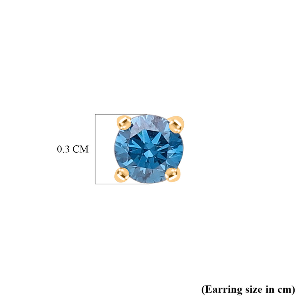 Luxuriant VS Lab Grown Blue Diamond Earrings with Push Post in 18K Vermeil Yellow Gold Plated Sterling Silver_8430418_4