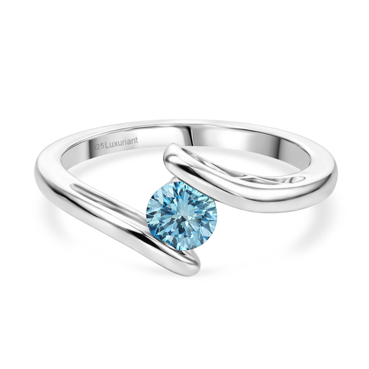 LUXURIANT 0.5 Ct. Lab Grown Blue Diamond Solitaire Bypass Ring in Rhodium Overlay Sterling Silver 8430515 0