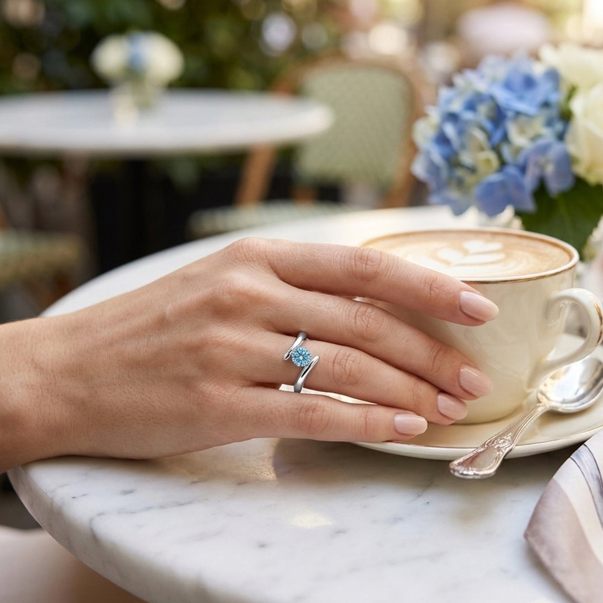 LUXURIANT 0.5 Ct. Lab Grown Blue Diamond Solitaire Bypass Ring in Rhodium Overlay Sterling Silver 8430515 4