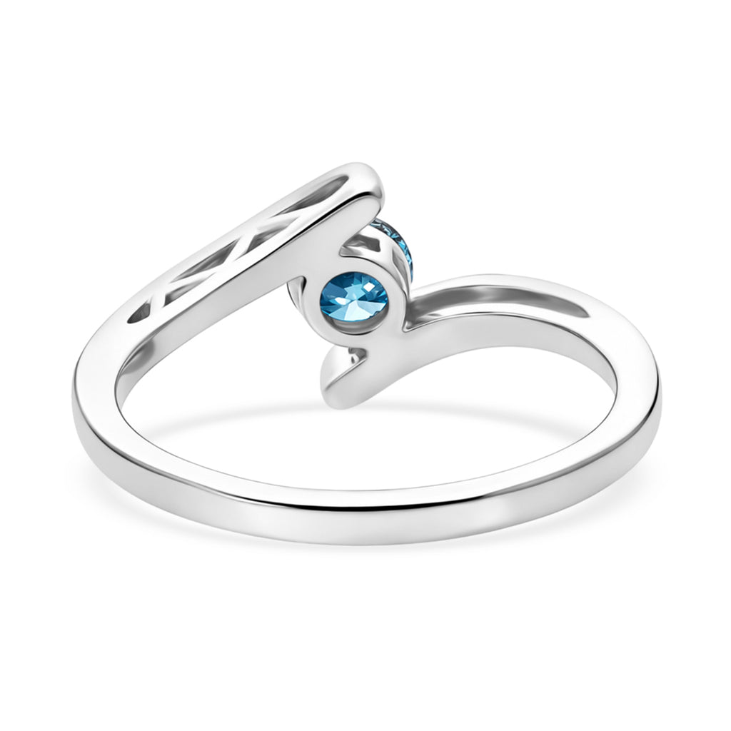 Luxuriant Diamond Collection - SI Lab Grown Blue Diamond Solitaire Bypass Ring in Rhodium Overlay Sterling Silver_8430515_6