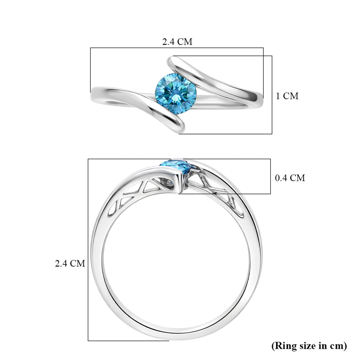 LUXURIANT 0.5 Ct. Lab Grown Blue Diamond Solitaire Bypass Ring in Rhodium Overlay Sterling Silver 8430515 8