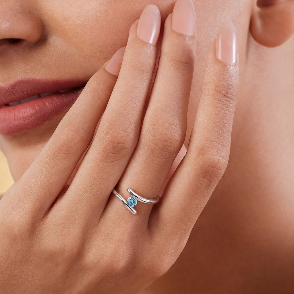 Luxuriant Diamond Collection - SI Lab Grown Blue Diamond Solitaire Bypass Ring in Rhodium Overlay Sterling Silver_8430519_1