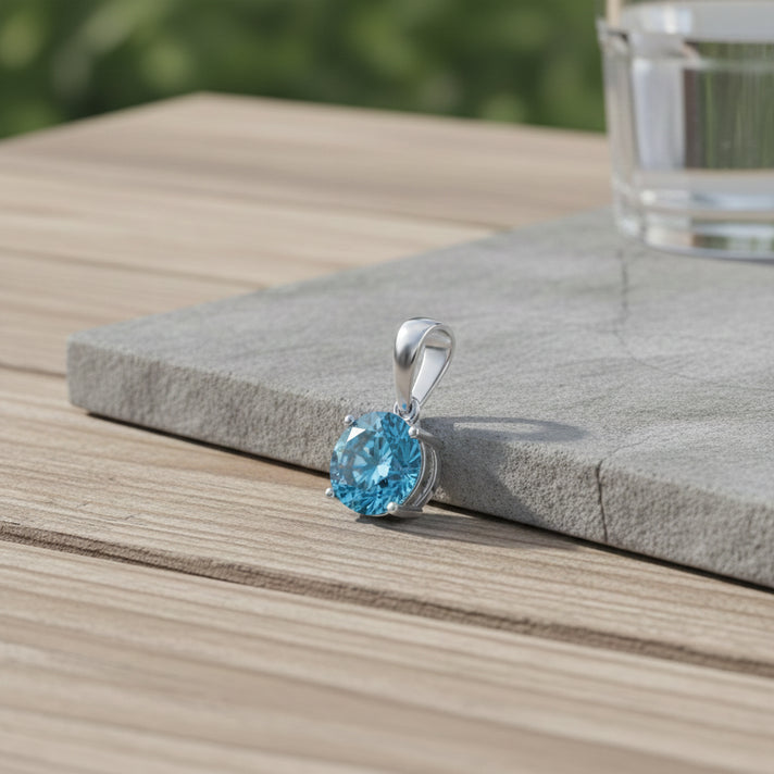 Close Out Deal - LUXURIANT 1 Ct. Blue Lab Grown Diamond Round-Cut Solitaire Pendant in 9K White Gold SGL Certified (VS) 8430521 2