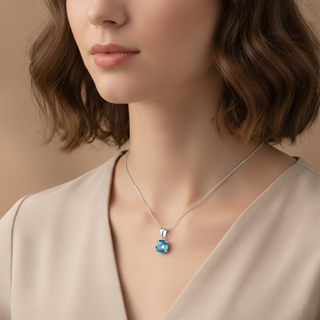 Close Out Deal - LUXURIANT 1 Ct. Blue Lab Grown Diamond Round-Cut Solitaire Pendant in 9K White Gold SGL Certified (VS) 8430521 3