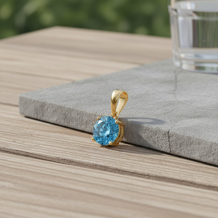 Close Out Deal - LUXURIANT 1 Ct. Blue Lab Grown Diamond Round-Cut Pendant in 9K Yellow Gold SGL Certified (VS) 8430522 2