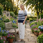 La Marey Knitted Short Sleeve Striped Top (Size L, Fit 16 To 18) - White & Navy Blue_8430528_1