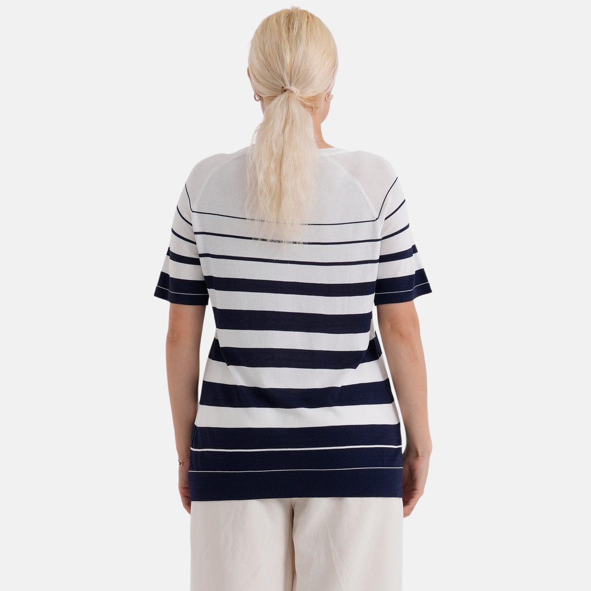 La Marey Knitted Short Sleeve Striped Top (Size L, Fit 16 To 18) - White &amp; Navy Blue V32529823 3