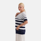 La Marey Knitted Short Sleeve Striped Top (Size L, Fit 16 To 18) - White & Navy Blue_8430528_3