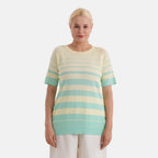 La Marey Knitted Short Sleeve Striped Top (Size S, Fit 8 To 10) - Yellow & Pastel Green_8430635