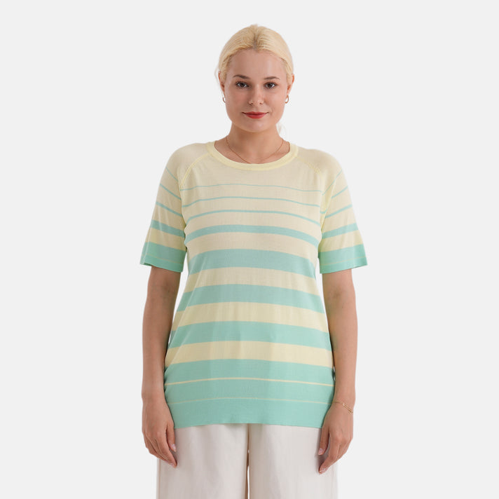La Marey Knitted Short Sleeve Striped Top (Size S, Fit 8 To 10) - Yellow &amp; Pastel Green 8430635 1