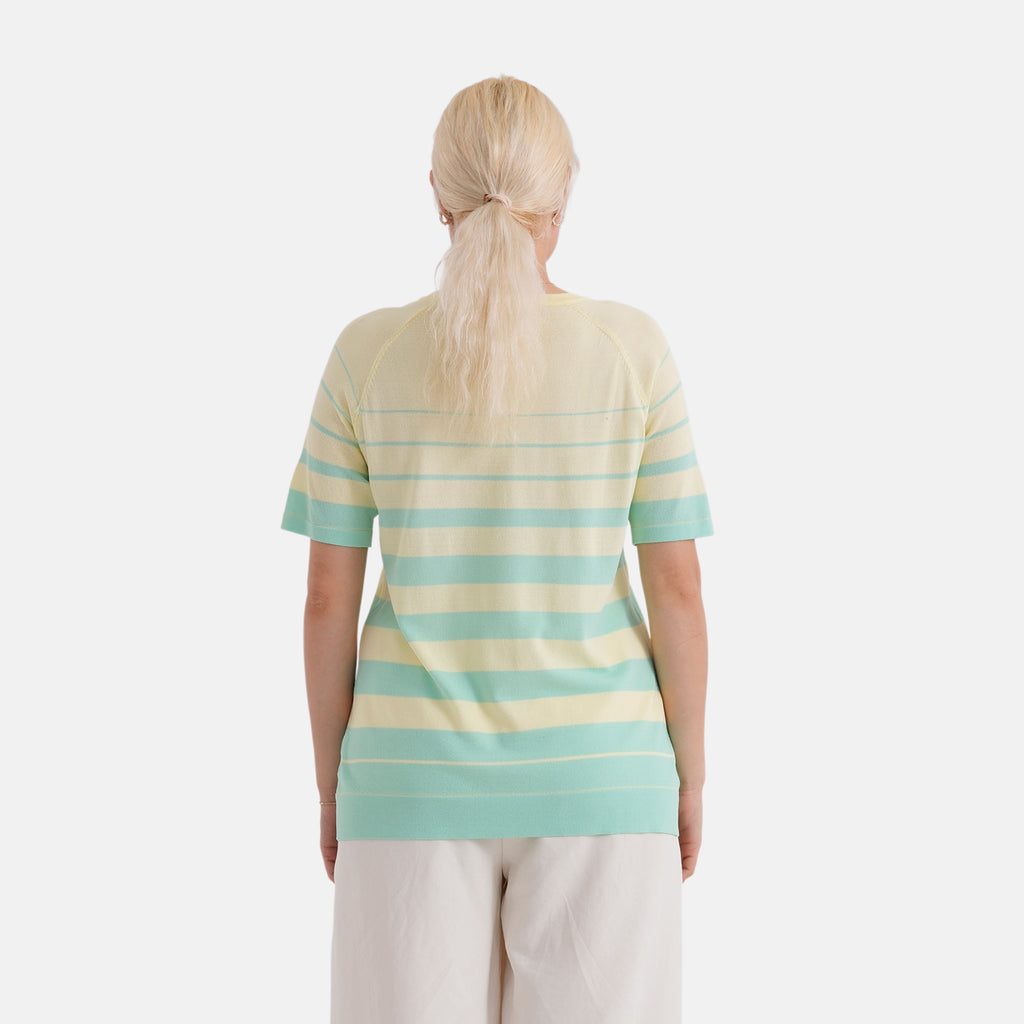 La Marey Knitted Short Sleeve Striped Top (Size S, Fit 8 To 10) - Yellow & Pastel Green_8430635_2