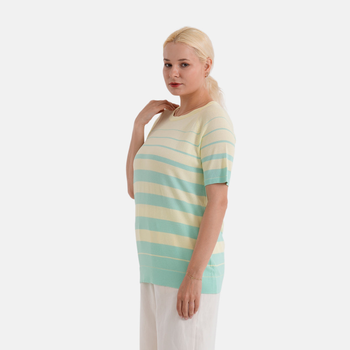 La Marey Knitted Short Sleeve Striped Top (Size S, Fit 8 To 10) - Yellow &amp; Pastel Green 8430635 4