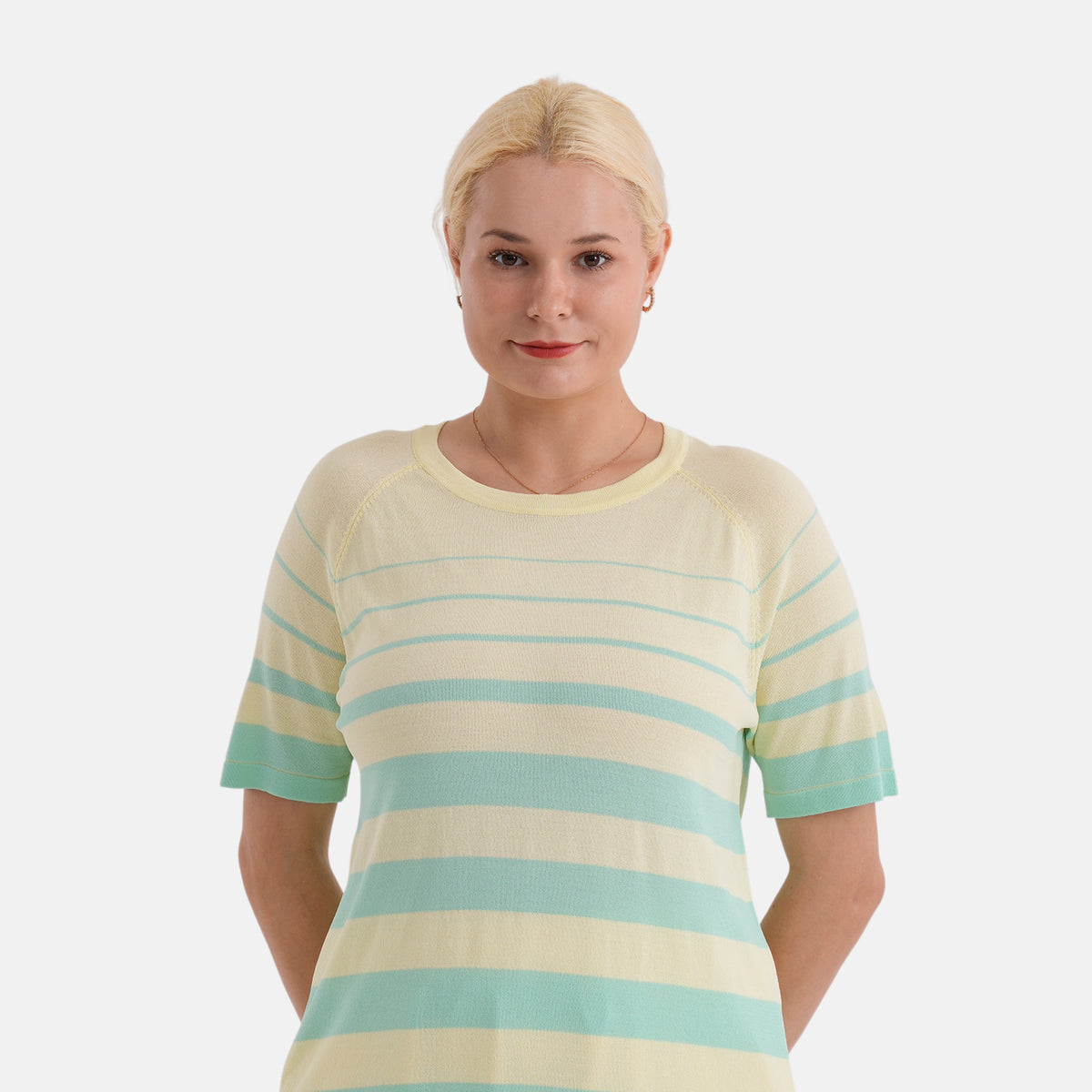 La Marey Knitted Short Sleeve Striped Top (Size S, Fit 8 To 10) - Yellow &amp; Pastel Green 8430635 5