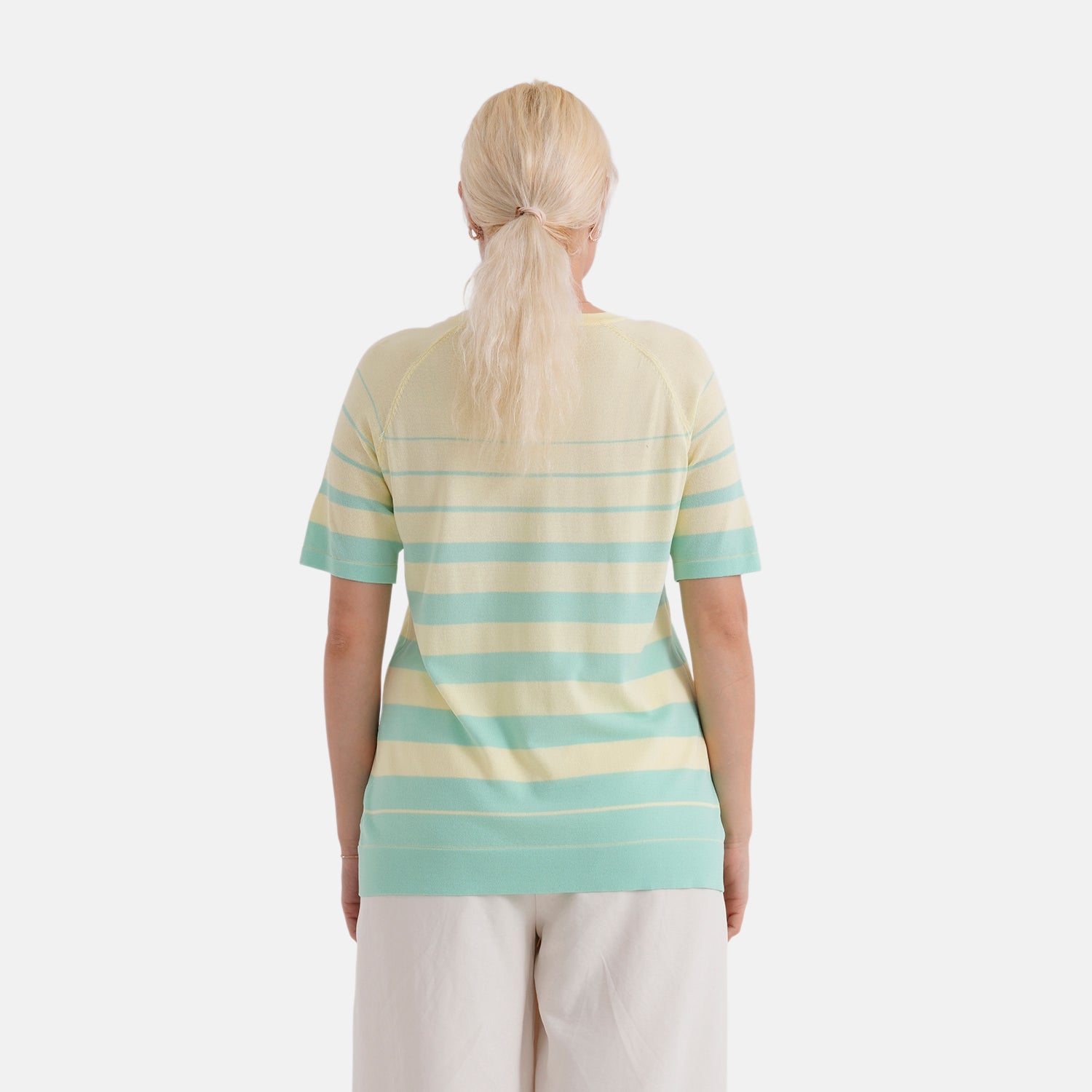 La Marey Knitted Short Sleeve Striped Top (Size L, Fit 16 To 18) - Yellow &amp; Pastel Green 8430637 3