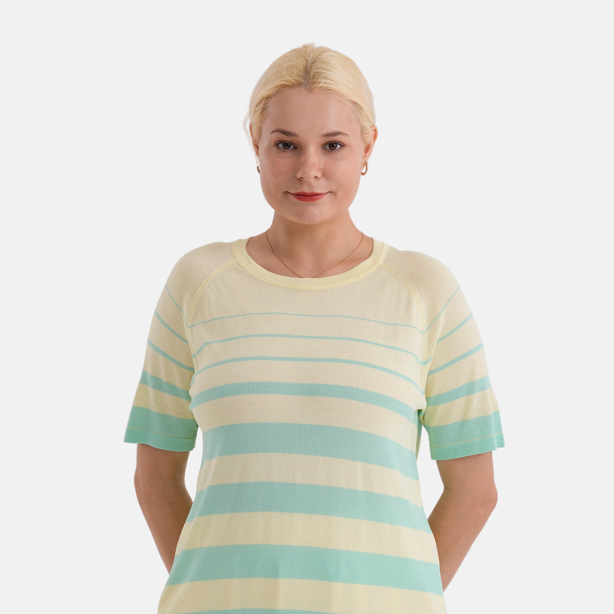 La Marey Knitted Short Sleeve Striped Top (Size L, Fit 16 To 18) - Yellow &amp; Pastel Green 8430637 5